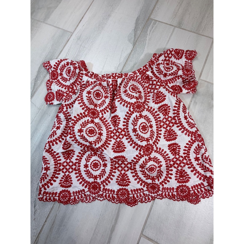 Entro Womens Red White Embroidered Off Shoulder Cotton Boho Top T146 Small - Picture 6 of 7